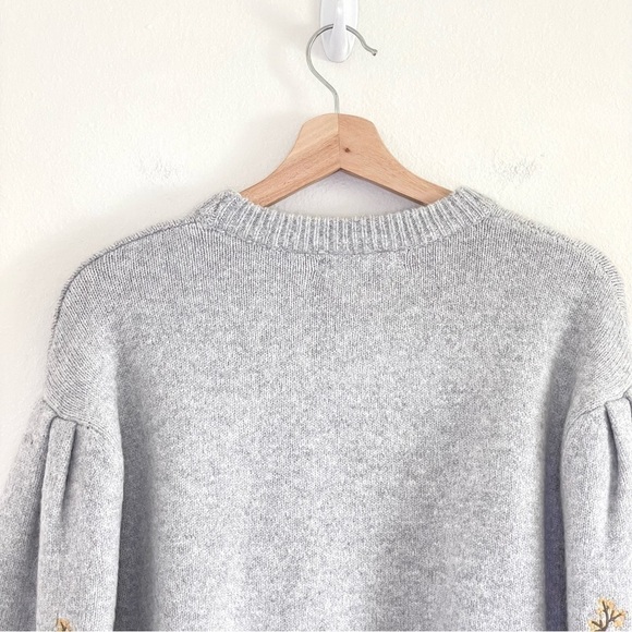 Oak + Fort Floral Embroidered Relaxed Balloon Sleeve Cropped Sweater Grey XS - Picture 5 of 13